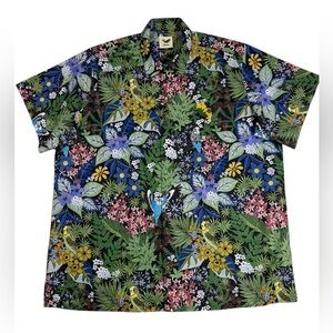 Yiume Parrots Garden Button Shirt Mens 3XL Tropical Aloha Floral Birds Hawaiian
